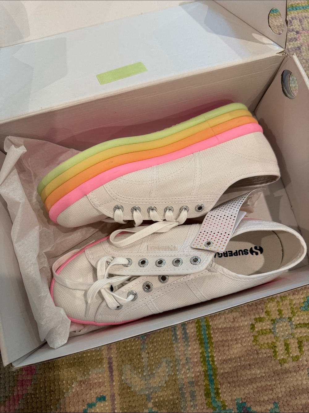 Superga White Canvas Sneakers with Pastel Rainbow Platform - Picture 1 of 5